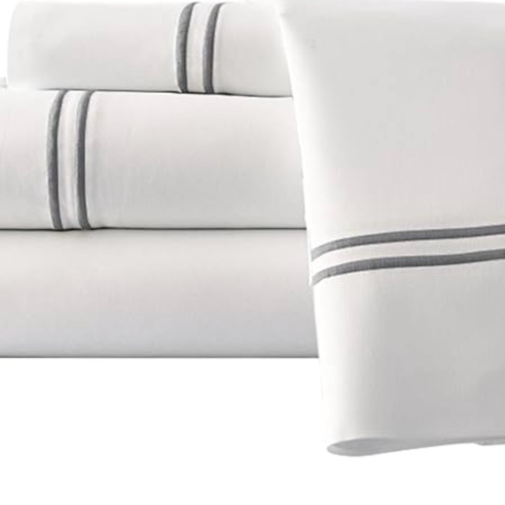 Amrapur Qn Size 4 Pc Sheet Set White/Graphite Double Marrow Hem 11000DMG-GRP-QN